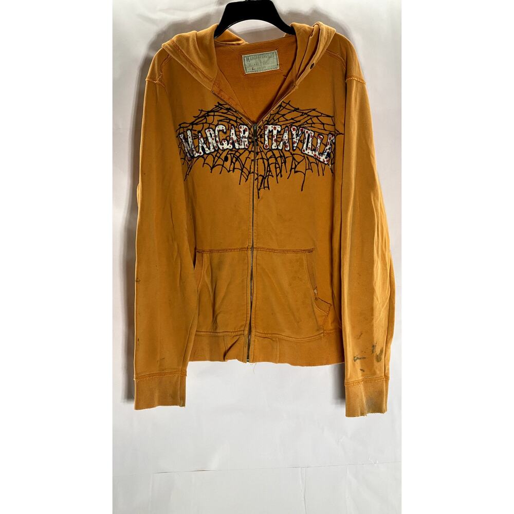 MARGARITAVILLE Men's Vintage Orange Graphic Zip-Up Hooded Sweater SZ L